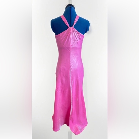 vintage 90s Y2K cache pink shiny maxi dress tie knot Size 4 *Flaws - Picture 8 of 14